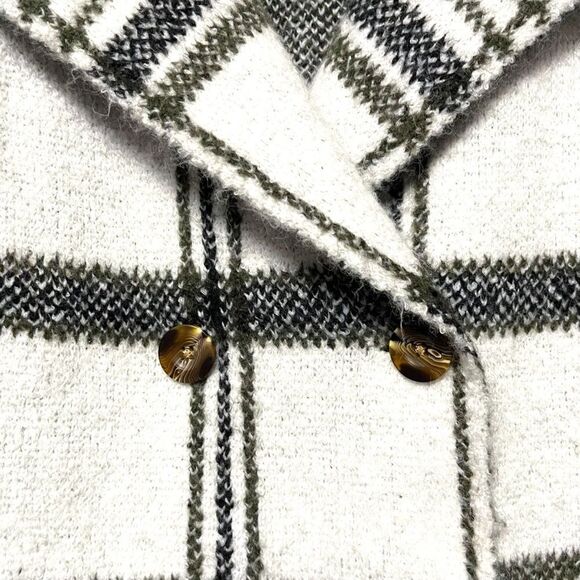 RACHEL ZOE Plaid Knit Double Breasted Sweater Jacket L - Picture 2 of 6